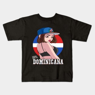 100% Dominicana Strong Girl Dominican Republic Pride Flag Kids T-Shirt